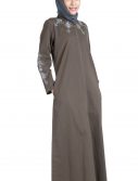 100% Cotton Twill Zipper Abaya Dress Brown