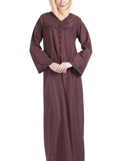 Embroidered Button Detail Abaya Brown