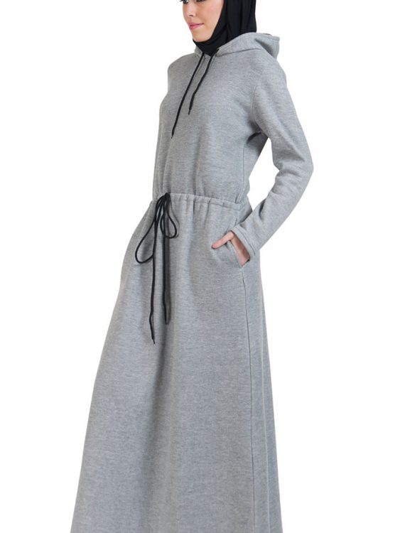 Fleece Hoodie Abaya- Grey Shop at Discount Price - Islamic Clothing