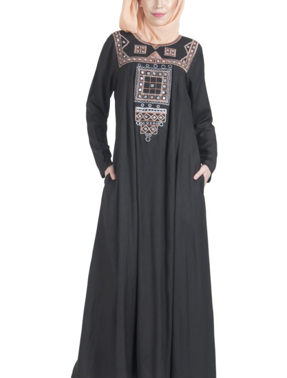 Palestine Embroidered Abaya Black Shop at Discount Price - Islamic Clothing