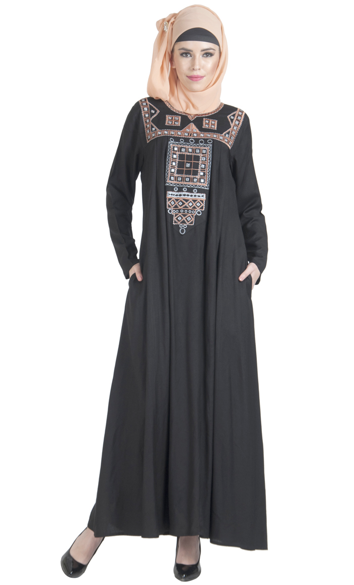 Palestine Embroidered Abaya Black Shop at Discount Price - Islamic Clothing