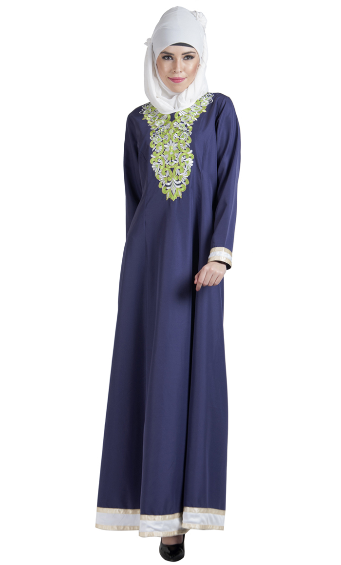 Green Embroidered Abaya Dress Black - Islamic Clothing