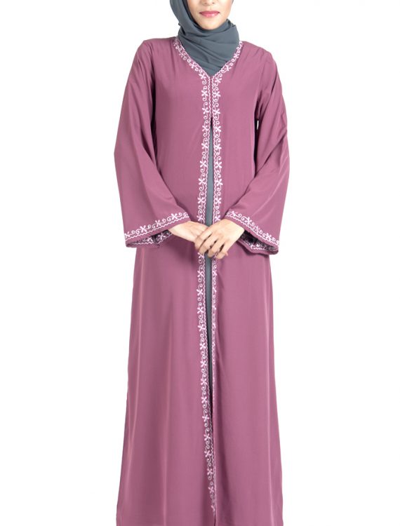 Double Layer Crepe Pink And Grey Abaya Dress