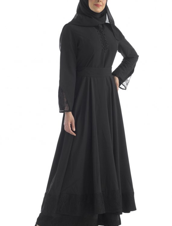 Zipper Abaya With Lace Black