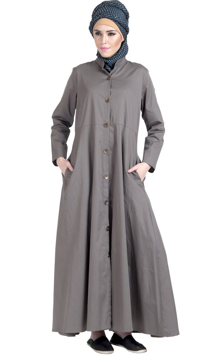 100% Twill Button Down Jilbab Dress Grey Shop at Discount Price ...