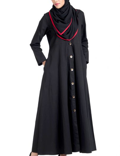 Front Open Basic Jilbab Dress With Hijab Set Black