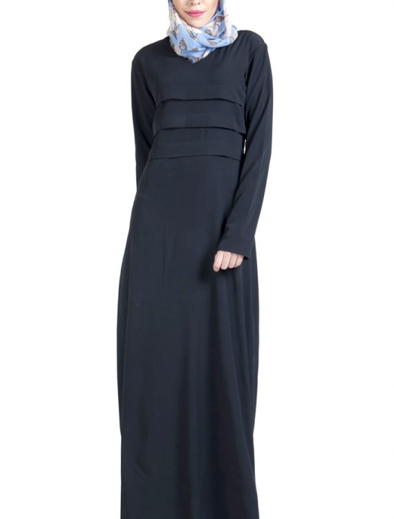 Pleated Crepe Black Abaya Dress