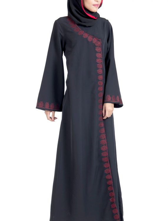 Wrap Around Black And Red Abaya Dress Shop at Discount Price - Islamic ...