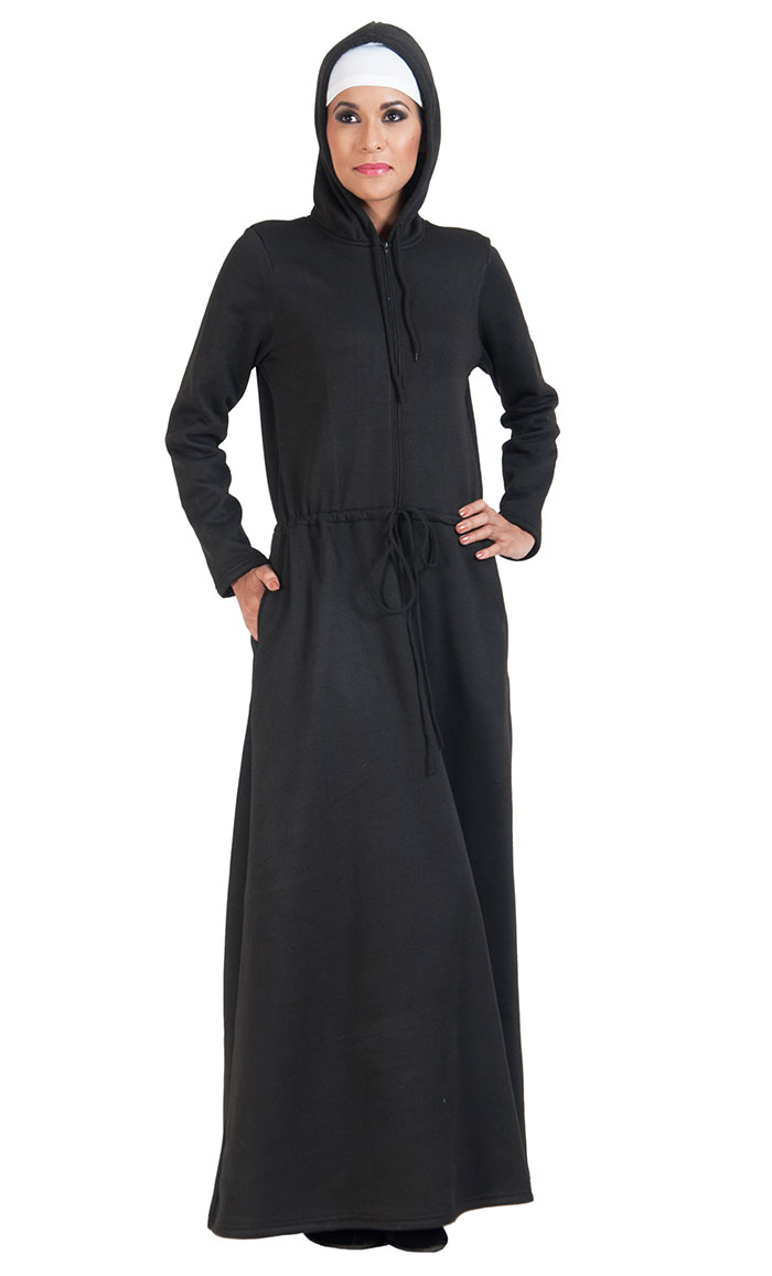Fleece Hoodie Abaya-Black - Islamic Clothing