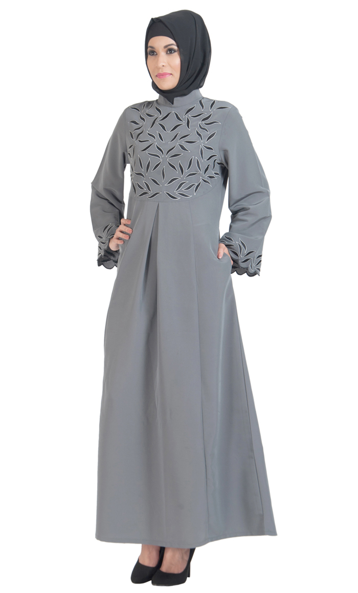 Unique Embroidered Abaya Dress Dark Grey Shop at Discount Price ...