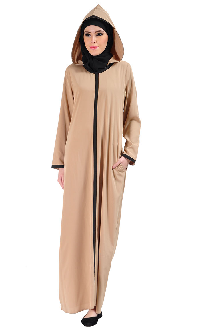 Hooded Crepe Abaya Dress Sand Shop at Discount Price - Islamic Clothing