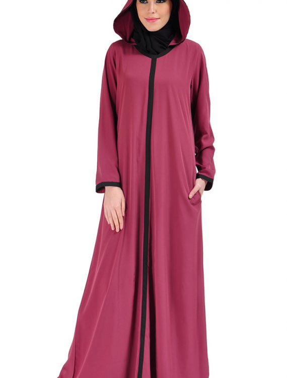 Hooded Crepe Abaya Dress Magenta
