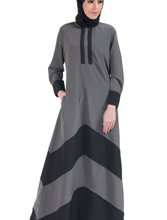 Color Block Basic Abaya Grey & Black