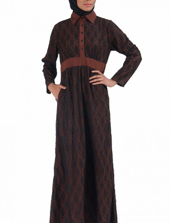 Lace Abaya Dress Brown