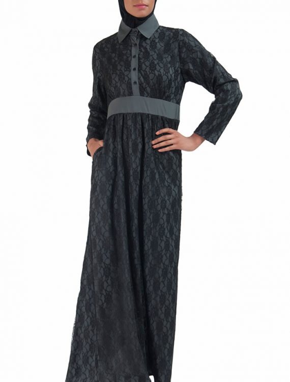 Lace Abaya Dress Grey