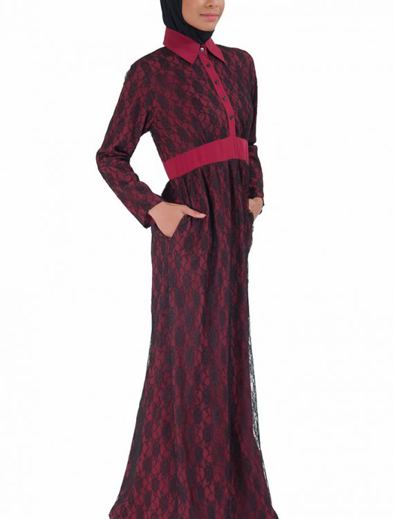 Lace Abaya Dress Maroon