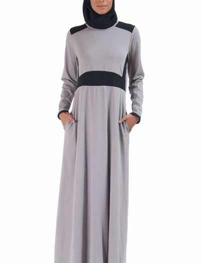 Basic Slip On Color Block Abaya Dress Grey