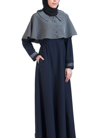 Grey & Navy Open Front Cape Abayas Navy