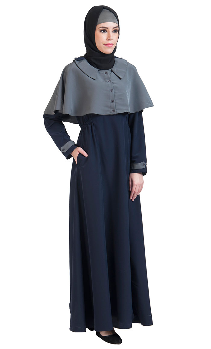 Grey & Navy Open Front Cape Abayas Navy Shop at Discount Price ...