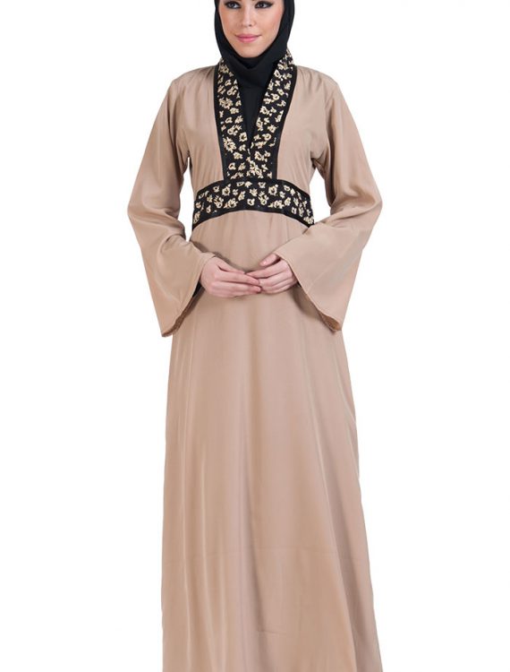 Oriental V-Neck Abaya Dress Black