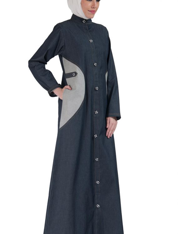 Front Open Stretch Denim Jilbab Jacket Blue
