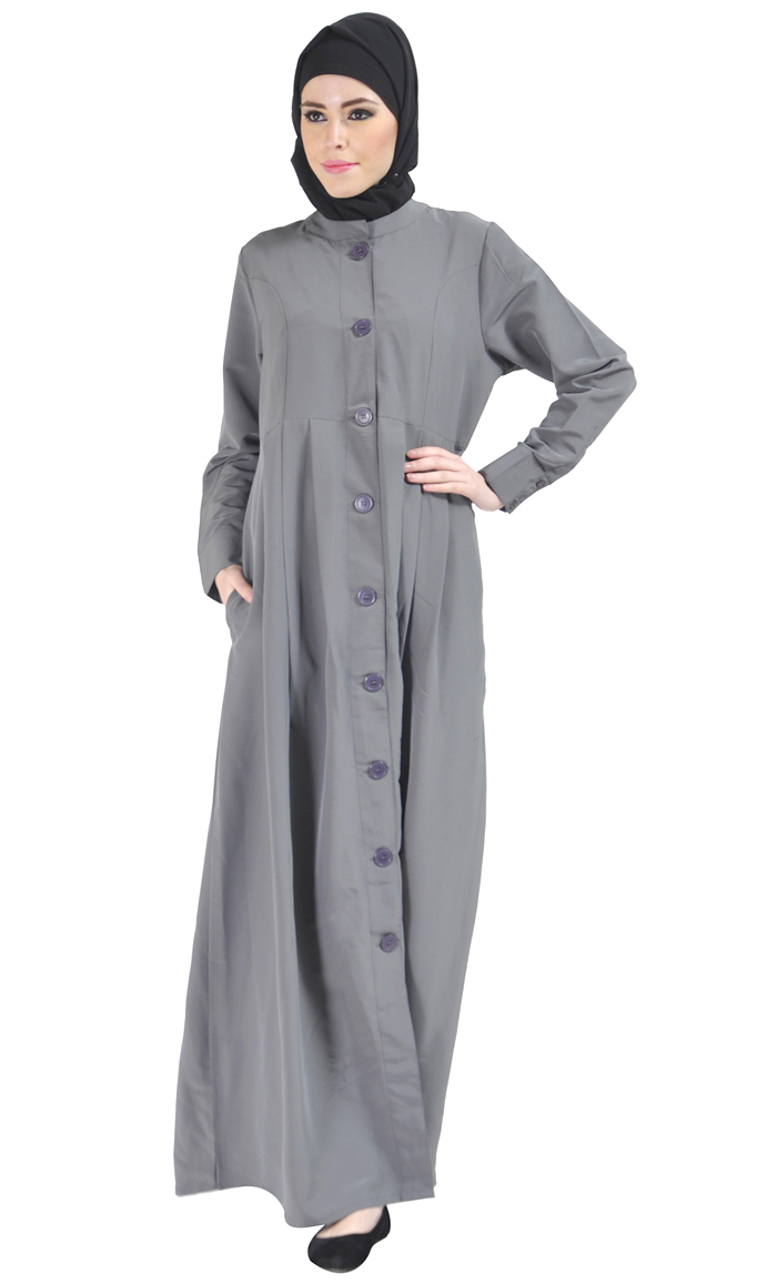 Black Button Down Abaya Dark Grey Shop at Discount Price - Islamic Clothing