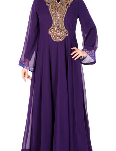 Royal Golden Evening Dress Abaya Purple