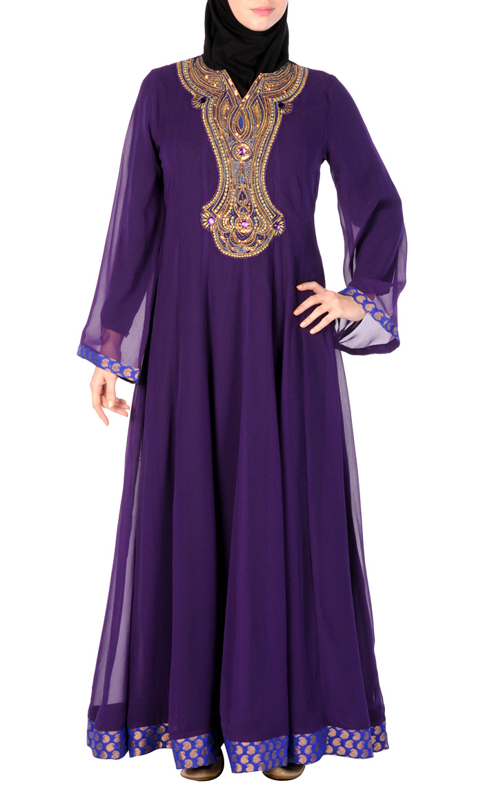 Royal Golden Evening Dress Abaya Purple Shop at Discount Price ...