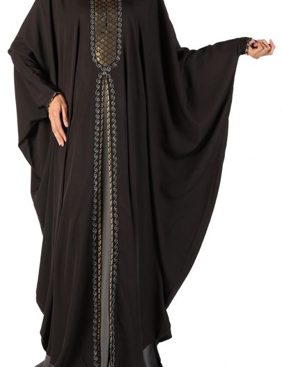 Asabi Two Piece Gold Embroidered Butterfly Style Kaftan Black