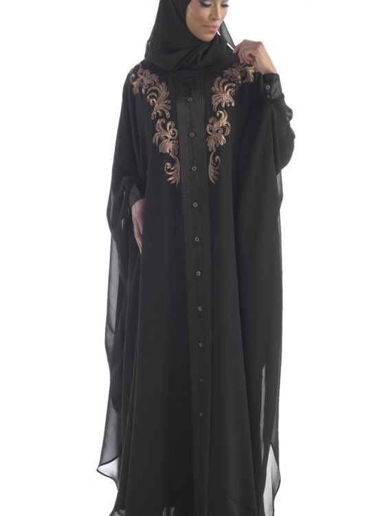 Georgette Kaftan Gown With Copper Embroidery Black