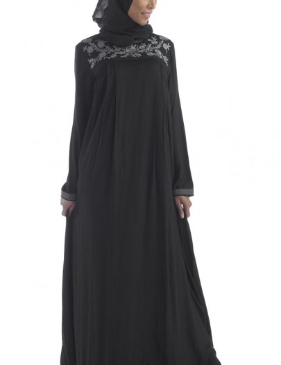 Black Rayon Abaya With Grey Stitching Black