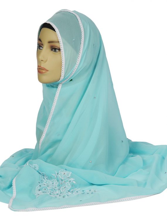 Sky Blue Beaded Andembroidered Hijab