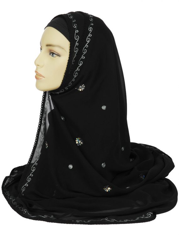 Black Hand Embroidered Georgette Hijab
