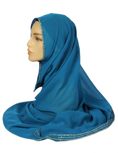Turquoise Georgette Hijab With Sequins