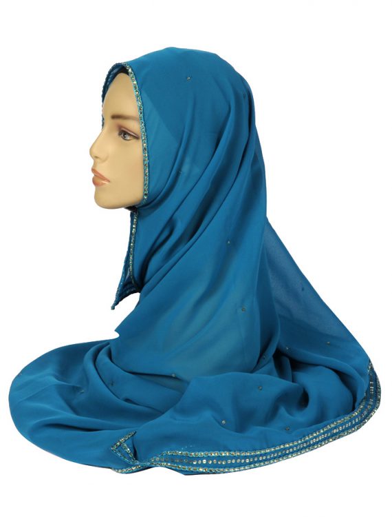 Turquoise Georgette Hijab With Sequins