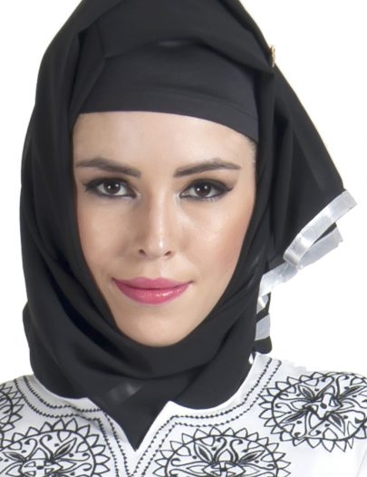 Black Georgette Hijab With White Satin Lace