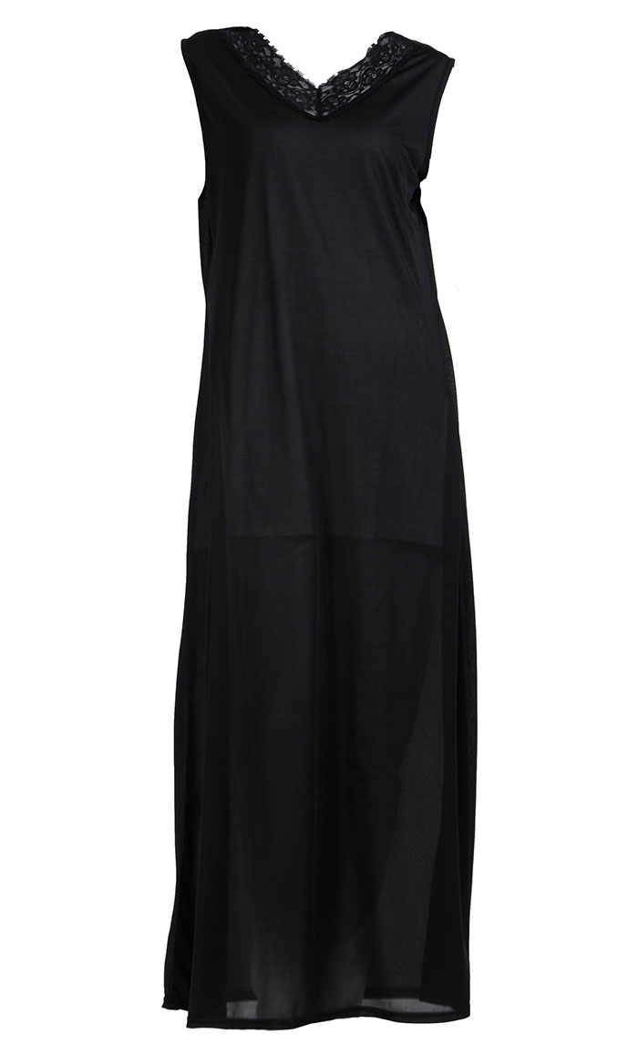 Sleeveless Full Length Black Lace Polyester Undergrment Slip Black Shop ...