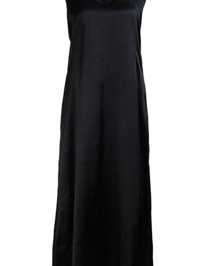 Sleeveless Full Length Black Satin Lace Under Dress Slip Black