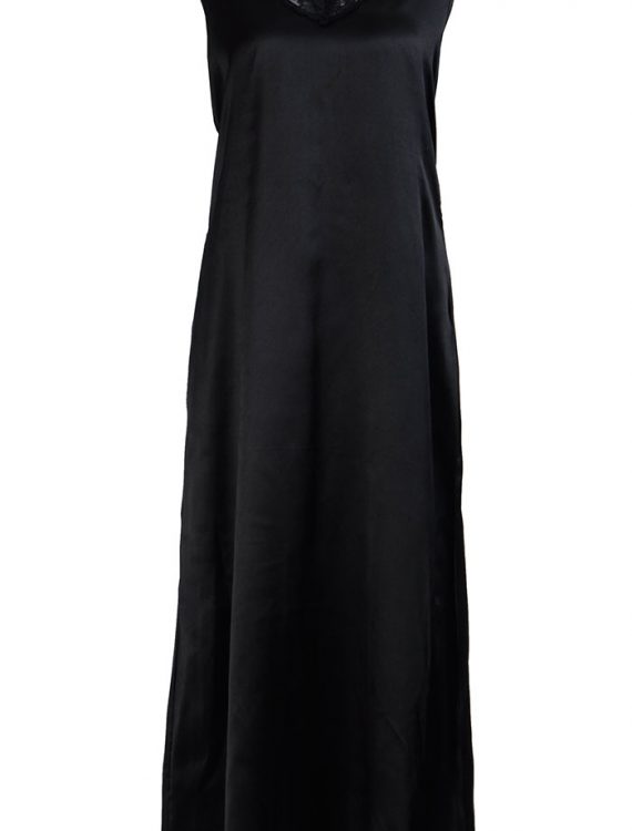 Sleeveless Full Length Black Satin Lace Under Dress Slip Black