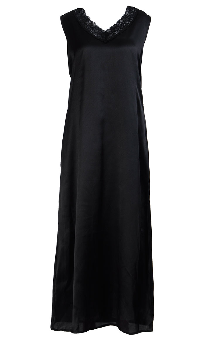 Sleeveless Full Length Black Satin Lace Under Dress Slip Black Shop at ...