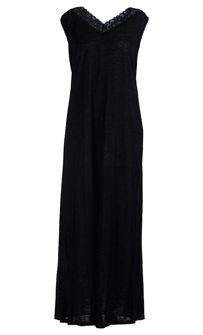 Sleeveless Lace Full Length Viscose Knit Black Under Dress Slip Black ...