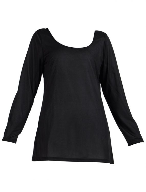 Long Sleeve Polyester Under Dress Slip Top Regular Length Black