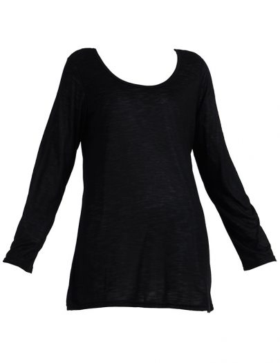 Long Sleeve Viscose Knit Under Dress Slip Top Regular Length Black