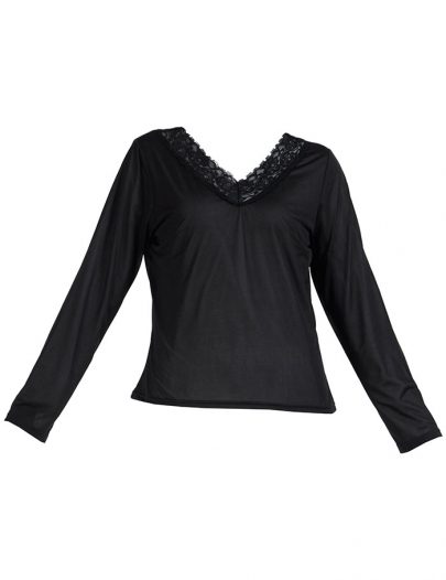 Long Sleeve Lace Polyester Under Dress Slip Top Short Length Black