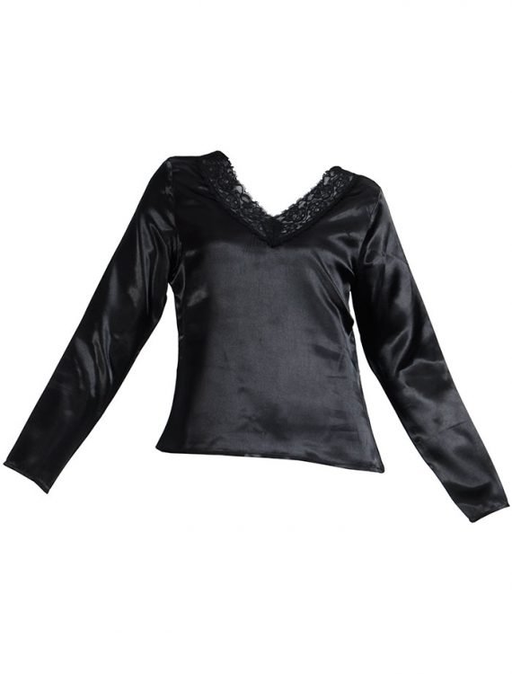 Lace Long Sleeve Satin Under Dress Slip Top Short Length Black
