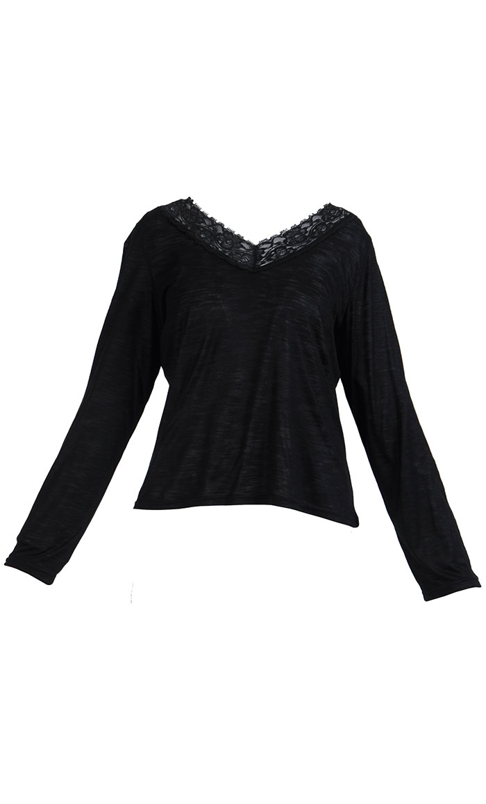 Lace Long Sleeve Viscose Knit Under Dress Slip Top Short Length Black ...