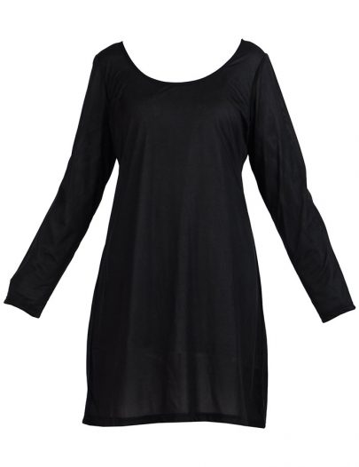 Long Sleeve Polyester Under Dress Slip Top Long Length Black