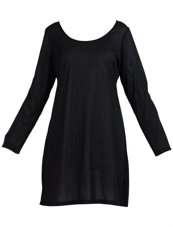 Long Sleeve Polyester Under Dress Slip Top Long Length Black