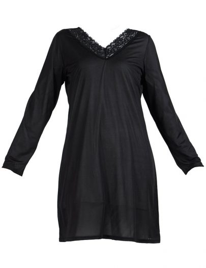 Lace Long Sleeve Polyester Under Dress Slip Top Long Length Black