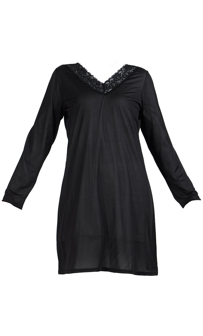 Lace Long Sleeve Polyester Under Dress Slip Top Long Length Black Shop ...